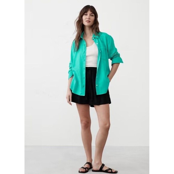 NWT Banana Republic Olympus Turquoise Everyday Linen-Blend Button Down Shirt L - Picture 1 of 11